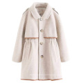 Girls' Woolen Coat Mid-Length Thicker